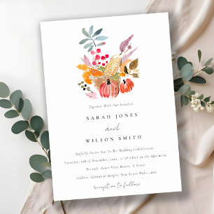 Chic Autumn Harvest Pumpkin Watercolor Wedding Invitation