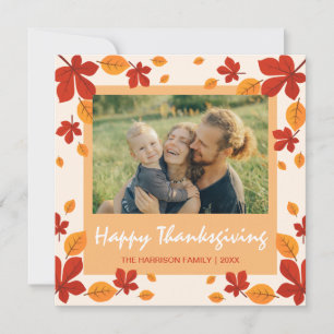 Chic Autumn Leaves Frame Thanksgiving Photo Holiday Card