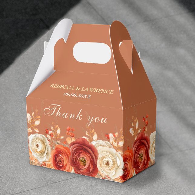 Chic autumn orange terracotta floral wedding  favour box (Creator Uploaded)