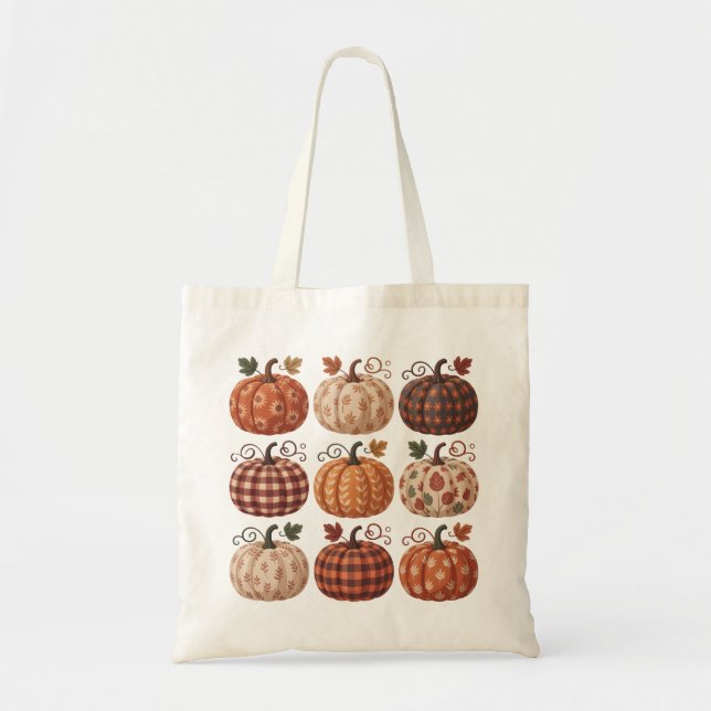 Chic Autumn Pumpkin Pattern Reusable Tote Bag (Front)