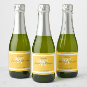 Chic B & W Script Elegant Warm Sunny Yellow Mini Sparkling Wine Label