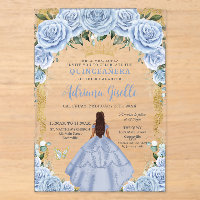 Chic Baby Blue Flowers Brown Princess Quinceañera