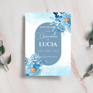 Chic Baby Blue roses geometric Quinceañera Save The Date