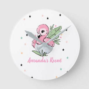Chic Baby Flamingo, Stars, Princess   Round Clock
