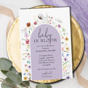 Chic Baby in Bloom Purple Baby Shower Invitation