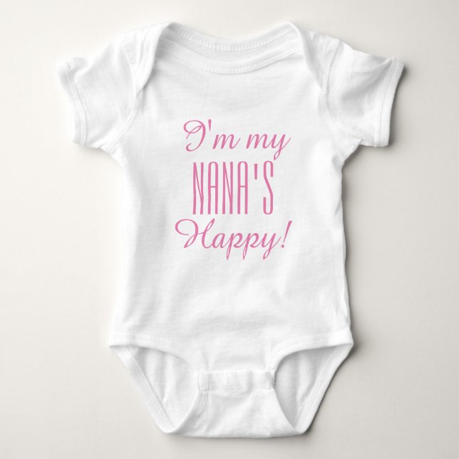 CHIC BABY_ "NANA'S HAPPY"  BODYSUIT_PINK TEXT BABY BODYSUIT (Front)