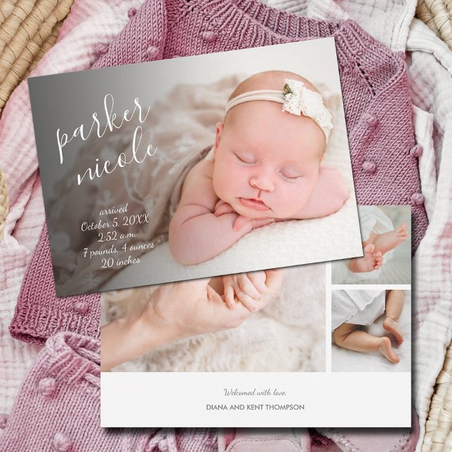 Chic Baby Photo Collage Birth Announcement (Creator Uploaded)