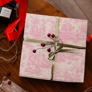 Chic Baby Pink Vintage Toile de Jouy Pattern Wrapping Paper