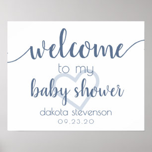 Chic Baby Shower Dusty Blue Heart Welcome Sign