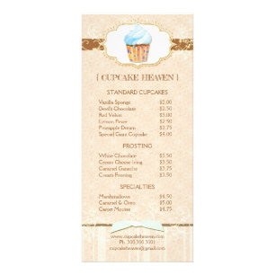 Chic Bakery Cupcake Price List Rack Card
