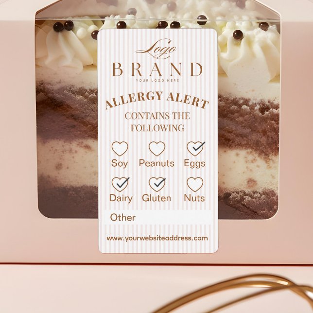 Chic Bakery Logo Allergy Alert Baked Goods Food (Pink Stripe Bakery Allergy Alert Baked Goods Food Label)