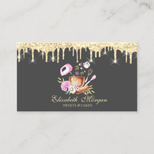 Chic Bakery Tools Faux Gold Drips Bakery  Business Card
