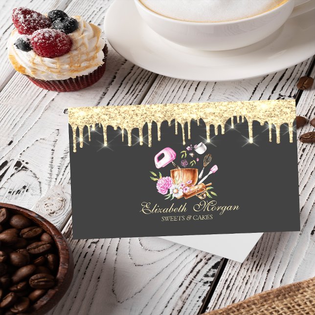 Chic Bakery Tools Faux Gold Drips Bakery  Business Card (Creator Uploaded)