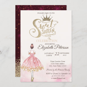Chic Ballerina,Tiara, Diamonds Sweet 16  Invitation