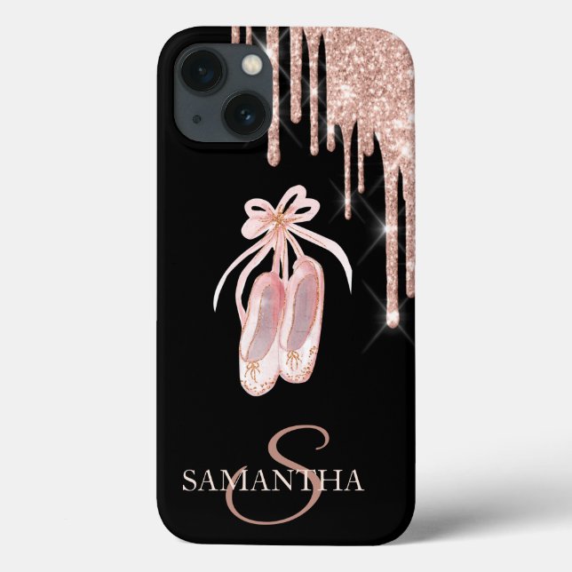  Chic Ballet Shoes Rose Gold Glitter Drips  Case (Back)