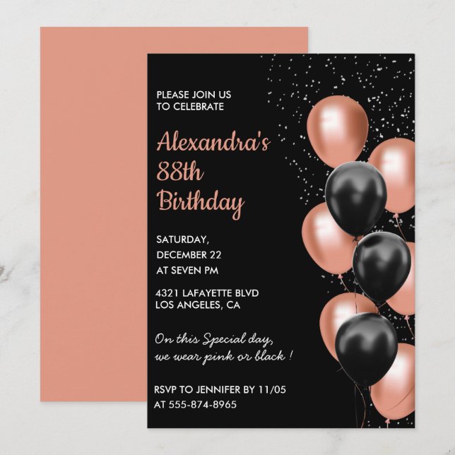 Chic Balloon 88th birthday invitation  (Front/Back)