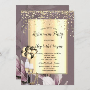 Chic Balloons, Confetti Flowers Retirement   Invitation