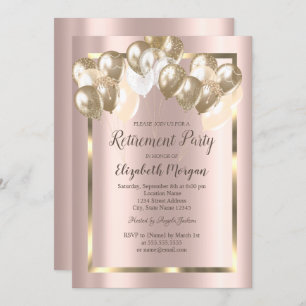 Chic Balloons,Frame,Rose Gold,Retirement  Invitation