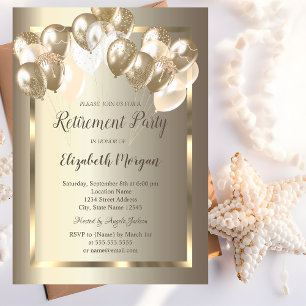 Chic Balloons,Gold Frame,Champagne Retirement  Invitation