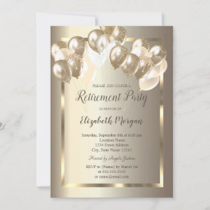 Chic Balloons,Gold Frame,Champagne Retirement  Invitation