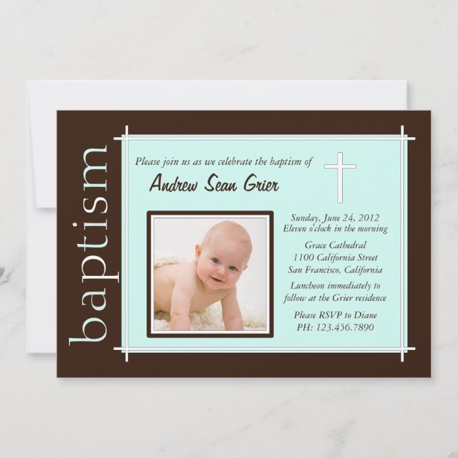 Chic Baptism Photo Invite [teal] (Front)