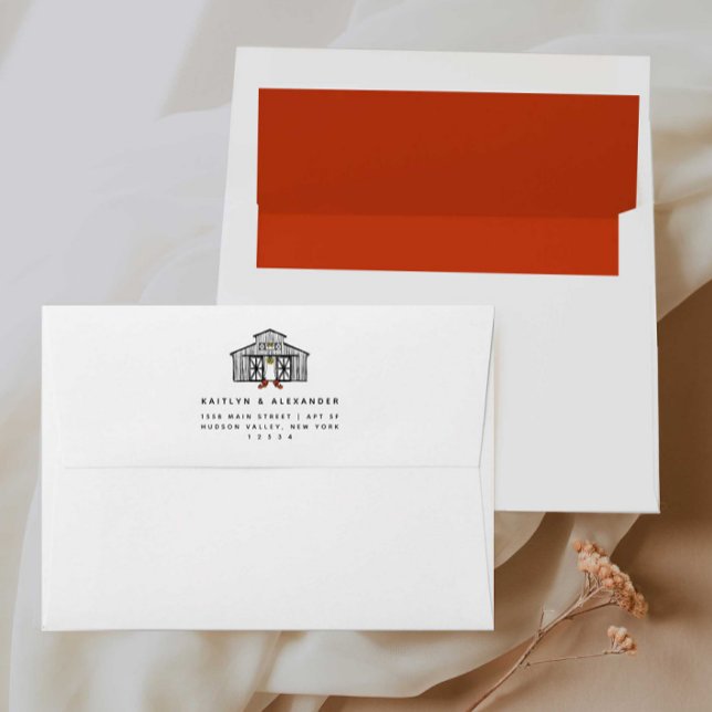 Chic Barn Orange Lining Wedding Invitation Envelope (Creator Uploaded)