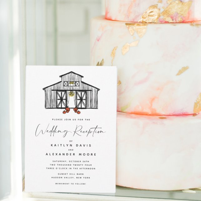 Chic Barn with Pumpkins Wedding Reception Invitation (Creator Uploaded)
