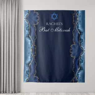 Chic Bat Mitzvah Party Navy Blue Gold Photo Booth Tapestry