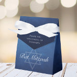 Chic Bat Mitzvah Star of David Custom Blue Party Favour Box<br><div class="desc">Beautiful deep shades of dark blue create a texture like water on this customisable Bat Mitzvah party favour box. Elegant white minimalist script with your daughter's name on the subtle Star of David for a Jewish celebration.</div>