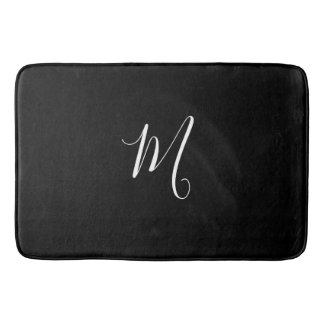 CHIC BATH MAT_BLACK  SOLID/ WHITE MONOGRAM BATH MAT