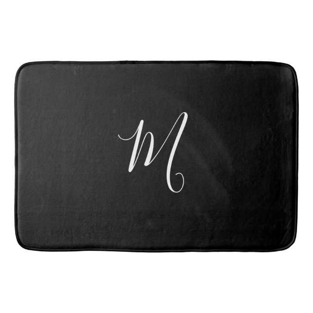 CHIC BATH MAT_BLACK  SOLID/ WHITE MONOGRAM MAT (Front)