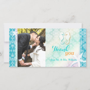 Chic Beach Seahorse Wedding Photo Thank You Card