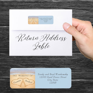Chic Beach Wedding 2 Hearts in the Sand Return Address Label