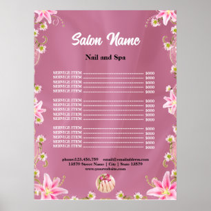 Chic Beauty Nail Salon Price List menu Poster
