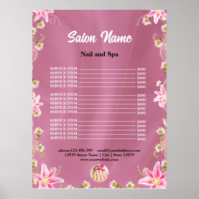 Chic Beauty Nail Salon Price List menu Poster (Front)