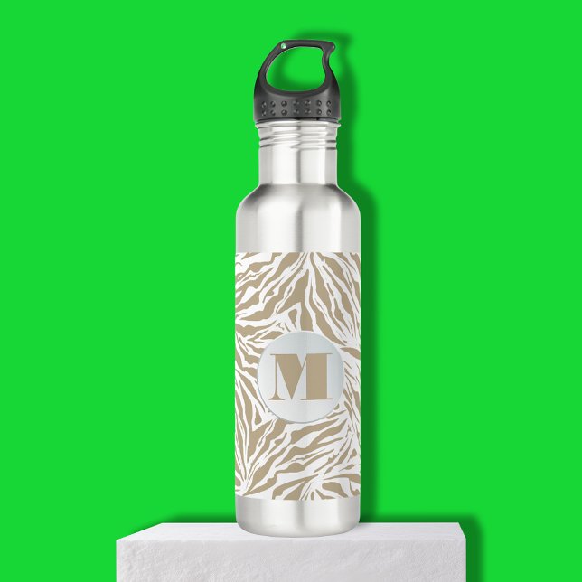 Chic Beige Animal Print Monogram 710 Ml Water Bottle (Chic beige animal print monogram stainless steel water bottle)