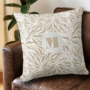 Chic Beige Animal Print Monogram Cushion