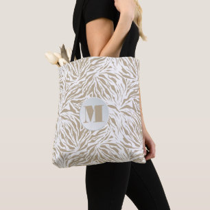 Chic Beige Animal Print Monogram Tote Bag