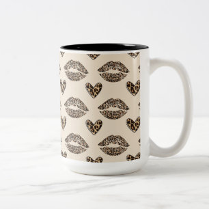 Chic Beige & Black cheetah print Two-Tone Coffee Mug