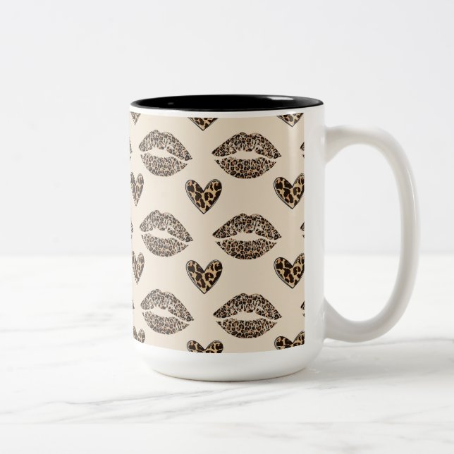 Chic Beige & Black cheetah print Two-Tone Coffee Mug (Right)