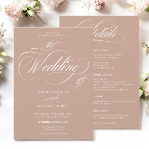 Chic beige caramel all in one calligraphy wedding invitation