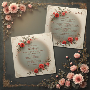 chic beige floral vintage rose wedding all in one invitation
