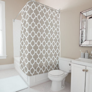 Chic Beige Grey Retro Cute Trellis Pattern Shower Curtain