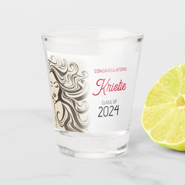 Chic Beige Hair Stylist Graduation Party Retro  Shot Glass (Front)