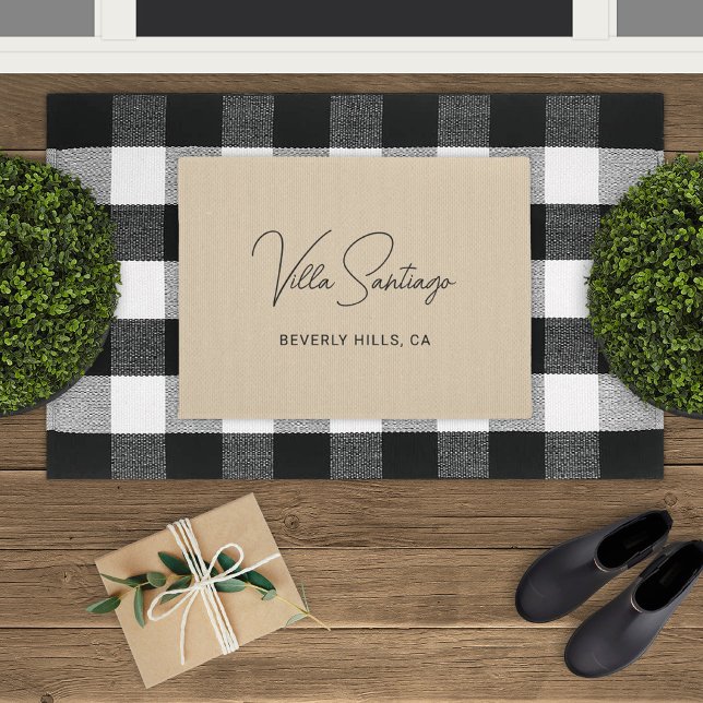 Chic Beige Home Residence Name and Location Doormat (Creator Uploaded)