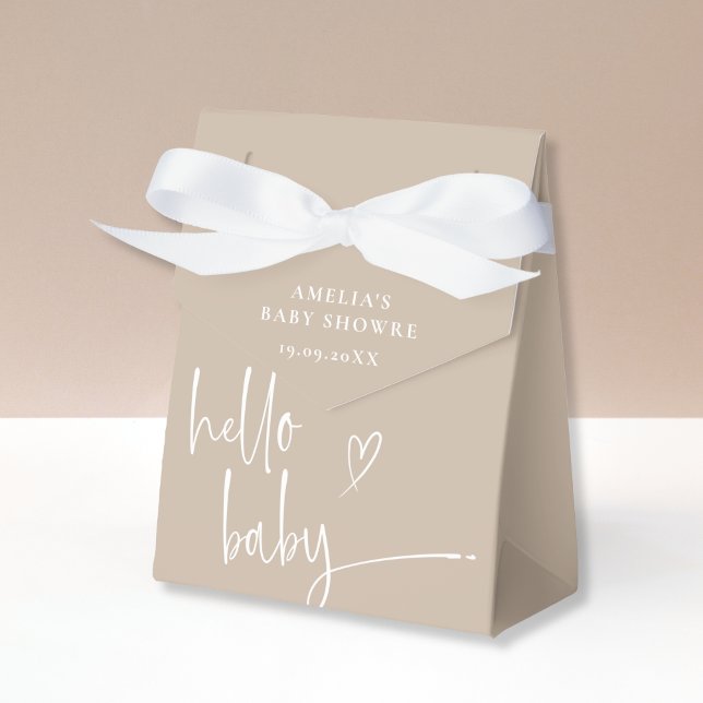 Chic Beige Minimalist Hello Baby Shower Favour Box (Creator Uploaded)