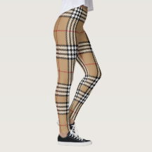 Chic Beige Plaid Leggings with a Stylish Tartan 