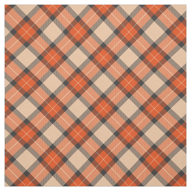 Chic Beige Pumpkin Orange Black Plaid Pattern Fabric (Swatch)