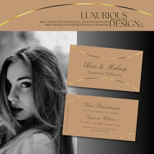 Chic Beige with Shimmery Gold Decor Stylish Simple Business Card
