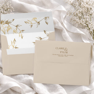 Chic Beige with White and Gold Floral Wedding Envelope